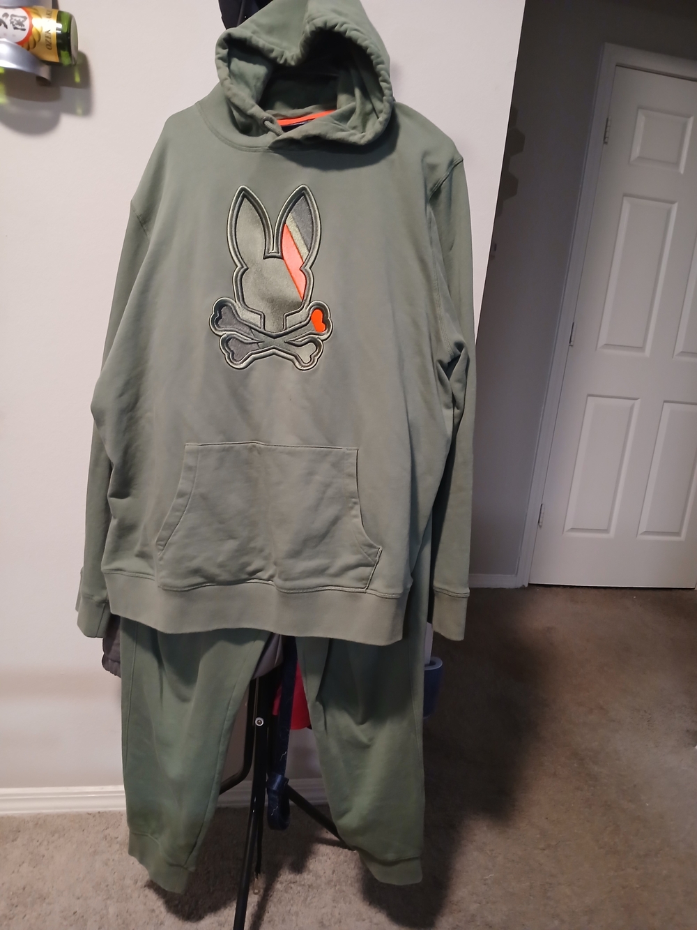 Psycho Bunny Olive Green Hoodie with Orange Accent Logo